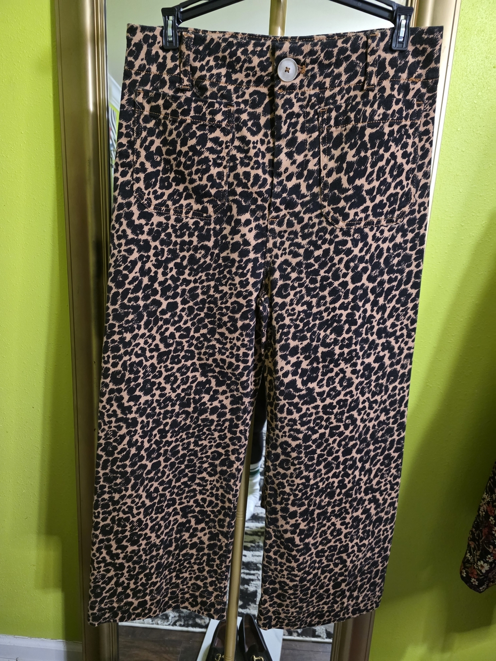 Maeve Leopard-Print Wide-Leg Colette Pants - Black & Tan